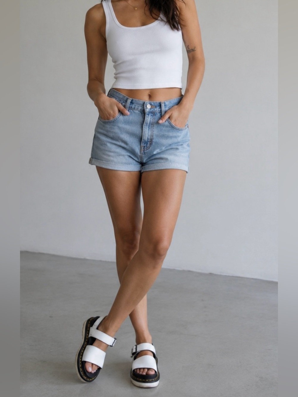 Dr. Martens White Leather and Tan Suede Strap Sandals